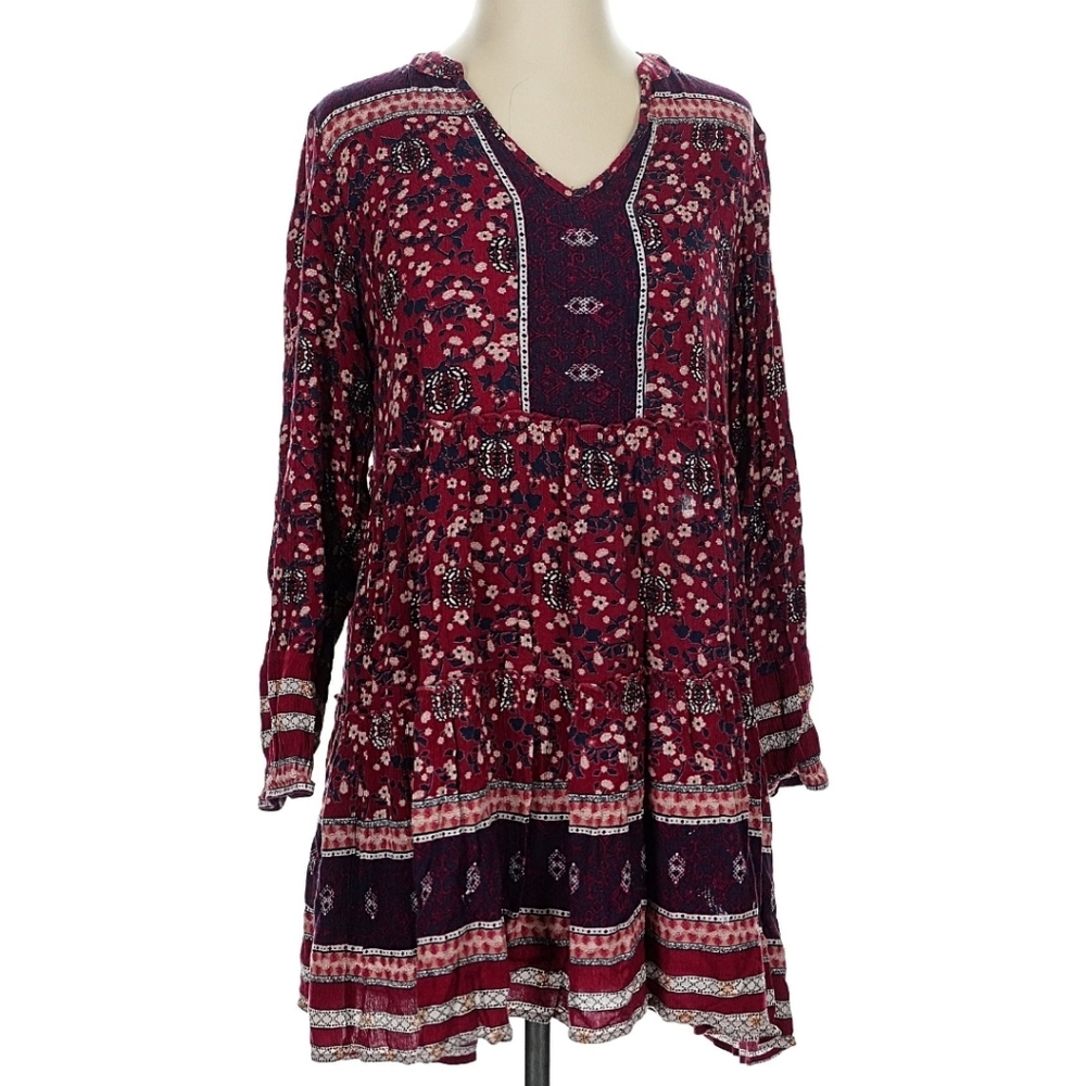 Knox Rose Burgundy and Navy Long Sleeve Dress